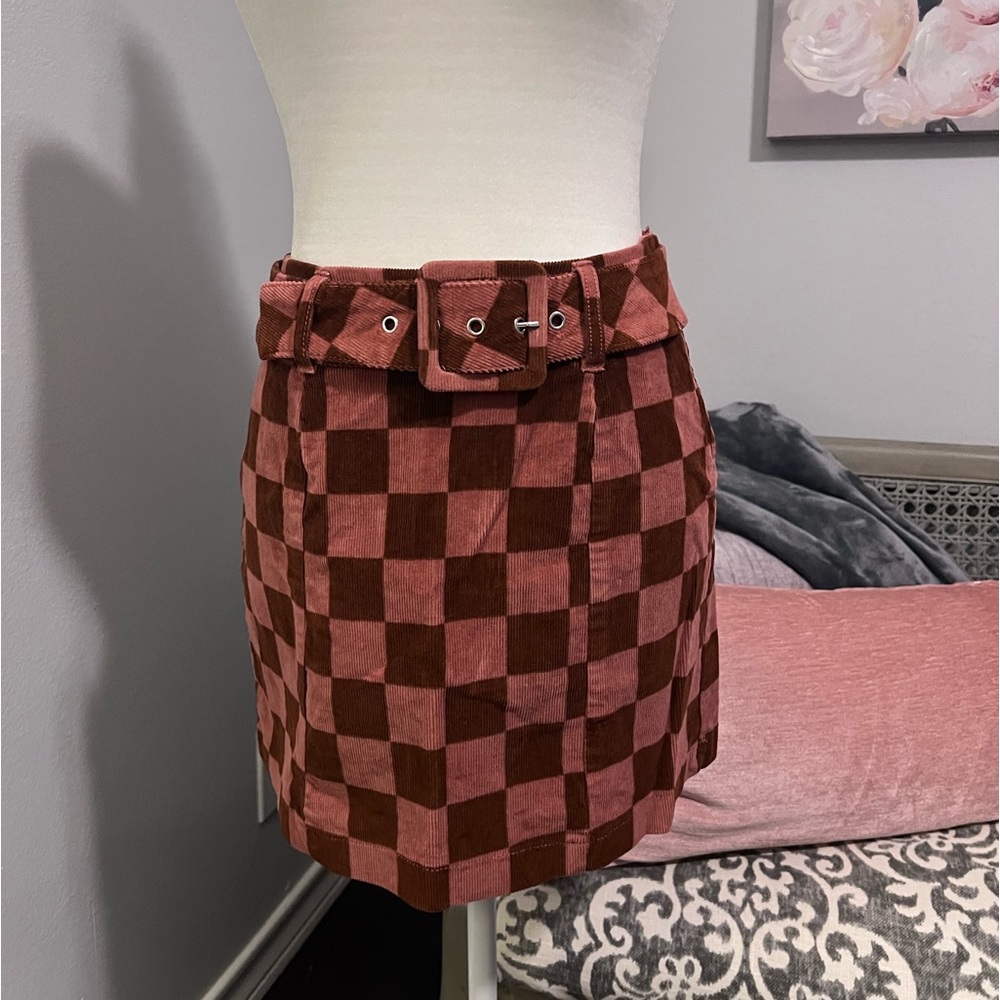 Pink Checkered Skirt with Belt